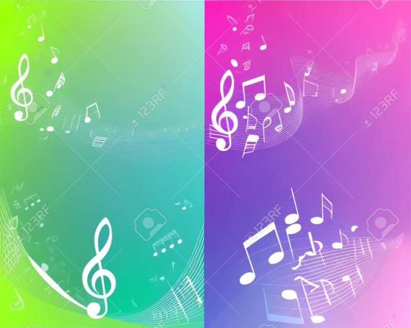 Vector musical notes staff background set for design use