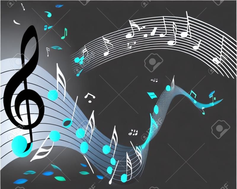Musical notes staff background with lines. Vector illustration.