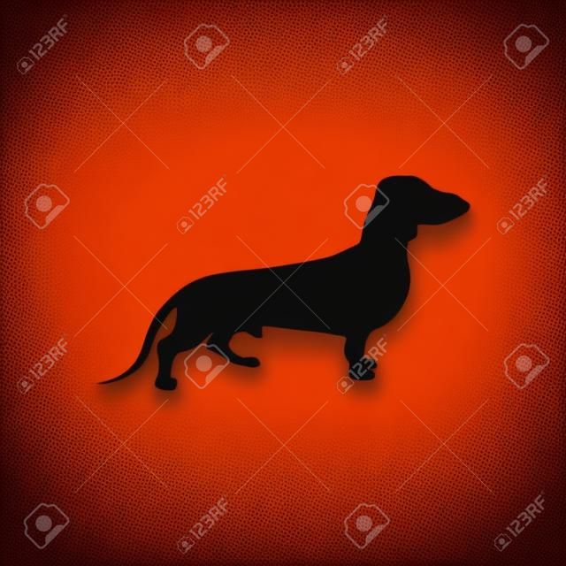Dachshund dog icon. Orange background with black. Vector illustration.