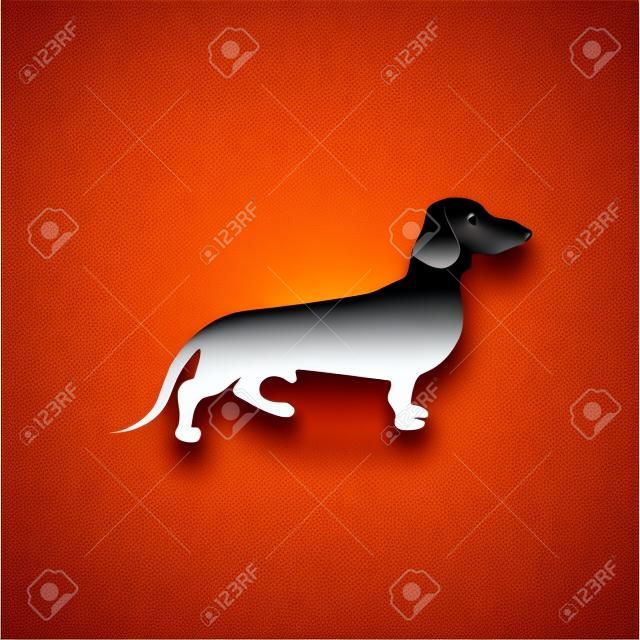Dachshund dog icon. Orange background with black. Vector illustration.