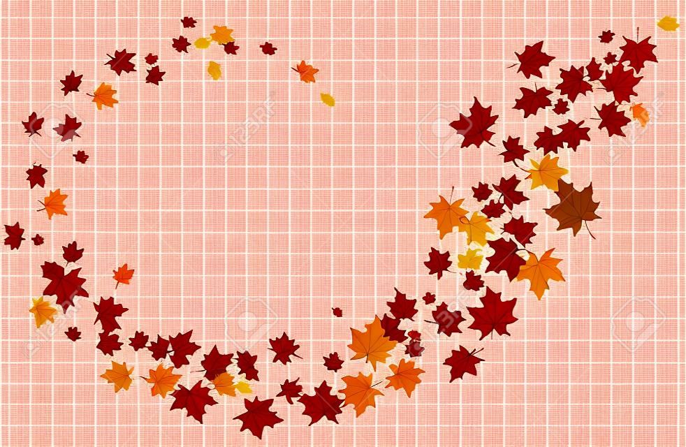 Marco de otoño con hojas de arce caídas sobre fondo de cuadrícula de transparencia (alfa). Ilustración vectorial.