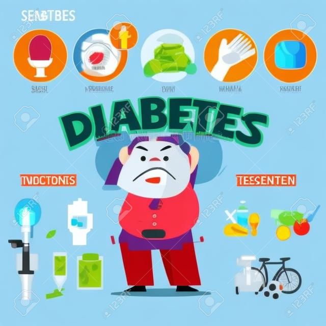 diabetes sintoma, tratamento ou infográfico de prevenção - ilustração vetorial