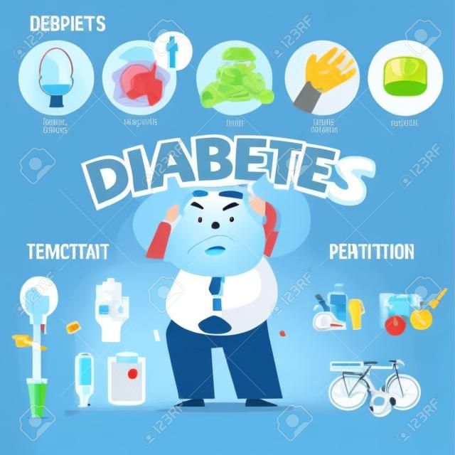 diabetes sintoma, tratamento ou infográfico de prevenção - ilustração vetorial