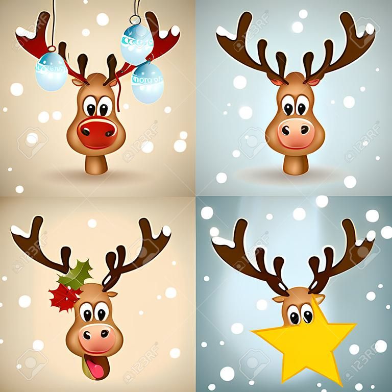 Four funny Christmas reindeer 