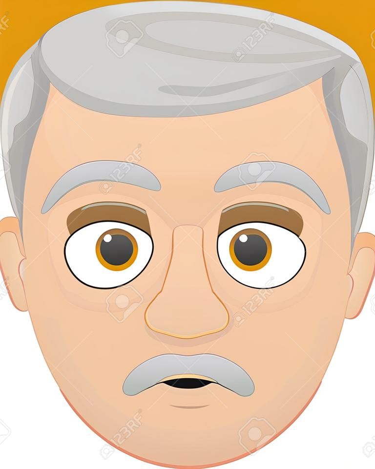 Illustrazione vettoriale del cartone animato del viso di un nonno