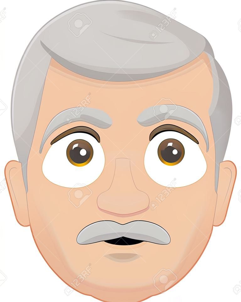 Illustrazione vettoriale del cartone animato del viso di un nonno