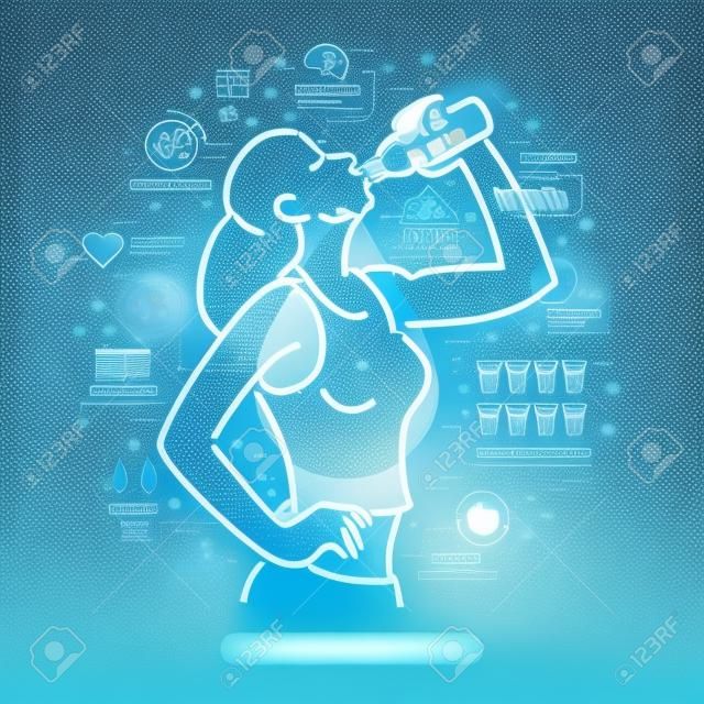 Concept of The Benefits of Drinking Water. Woman drinking water.