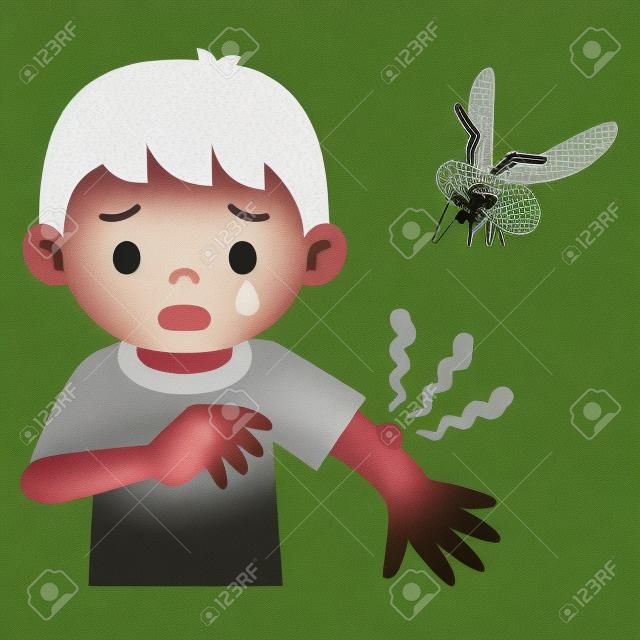 少年は、蚊に刺されました。
