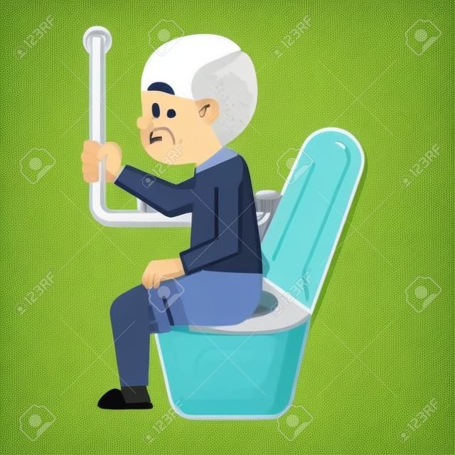 Senior men sitting in the toilet