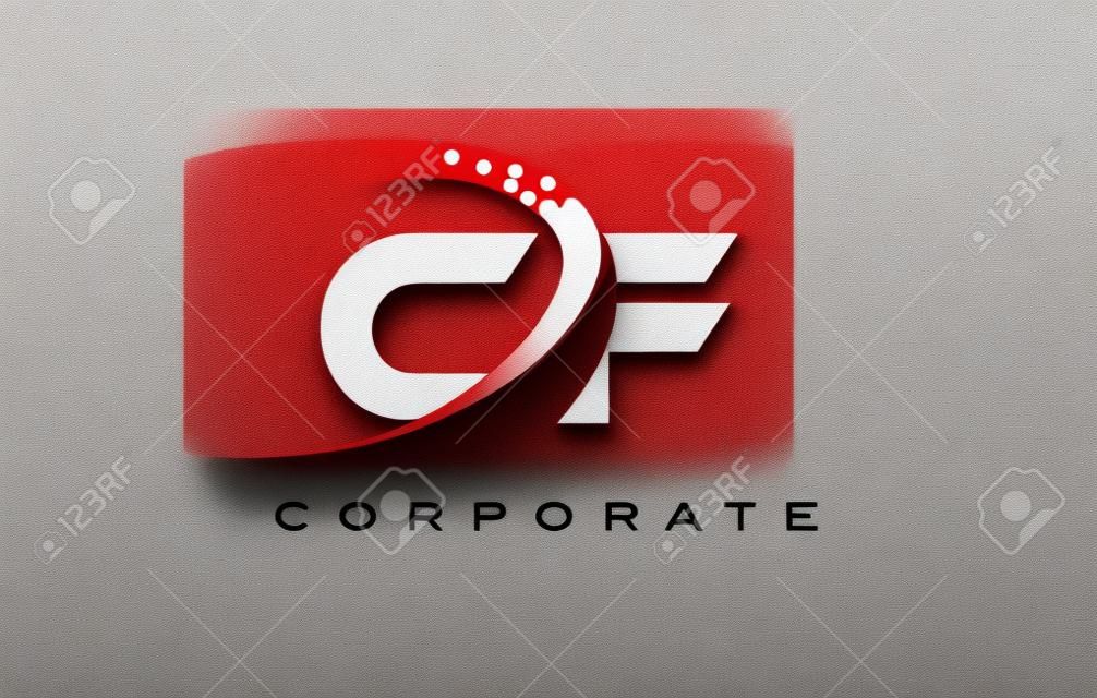 CF Modern Letter Logo Design with Red Swoosh and Dots