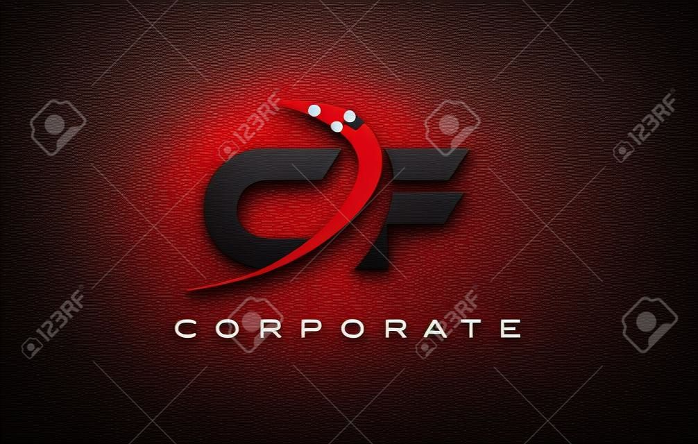 CF Modern Letter Logo Design with Red Swoosh and Dots