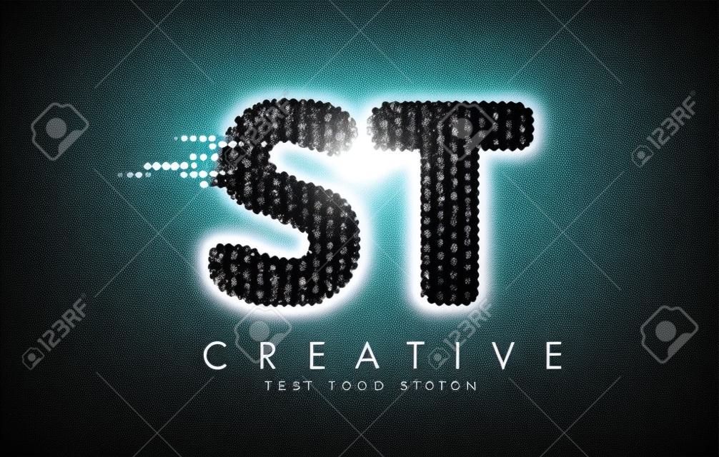ST S T Letter Logo Design with Black Dots and Bubble Trails.