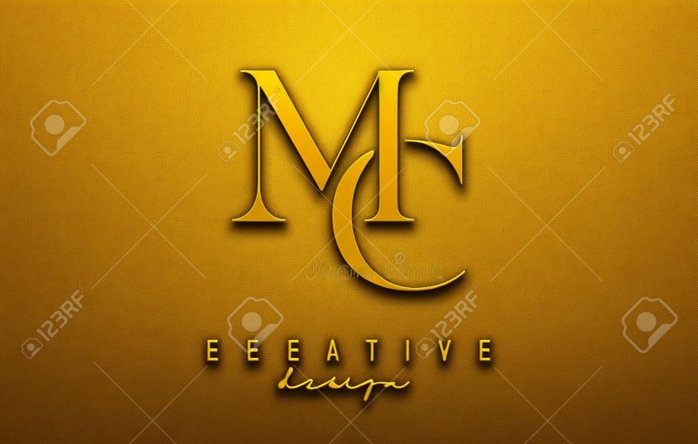 Golden MC m c letter design logo logotype concept avec police serif et style élégant. Icône d'illustration vectorielle avec les lettres M et C.