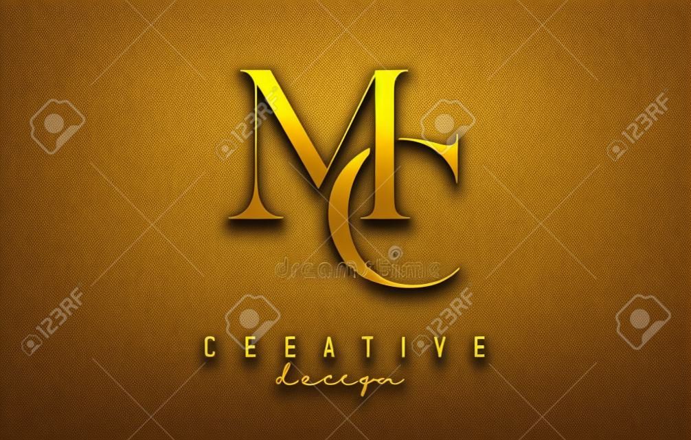 Golden MC m c letter design logo logotype concept avec police serif et style élégant. Icône d'illustration vectorielle avec les lettres M et C.