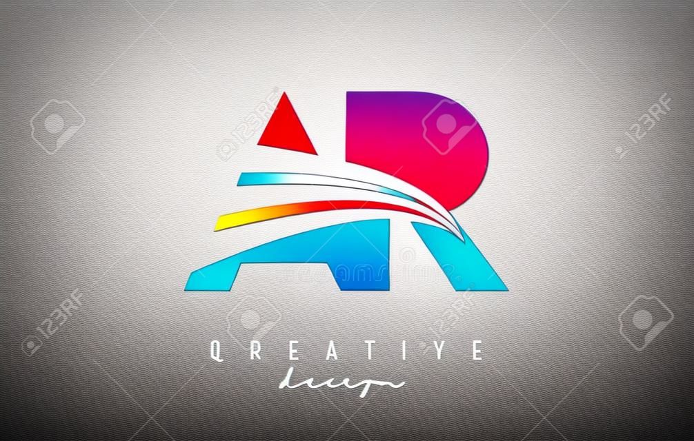 White letter AR A R logo with leading lines and road concept design. Letters with geometric design. Vector Illustration with letter and creative cuts and lines.