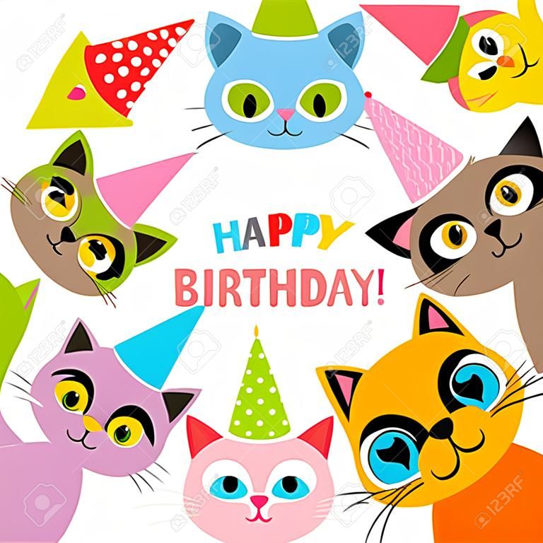 Kartka urodzinowa z zabawnymi kotami