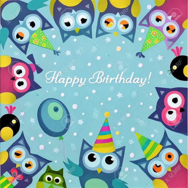 Birthday card with owls