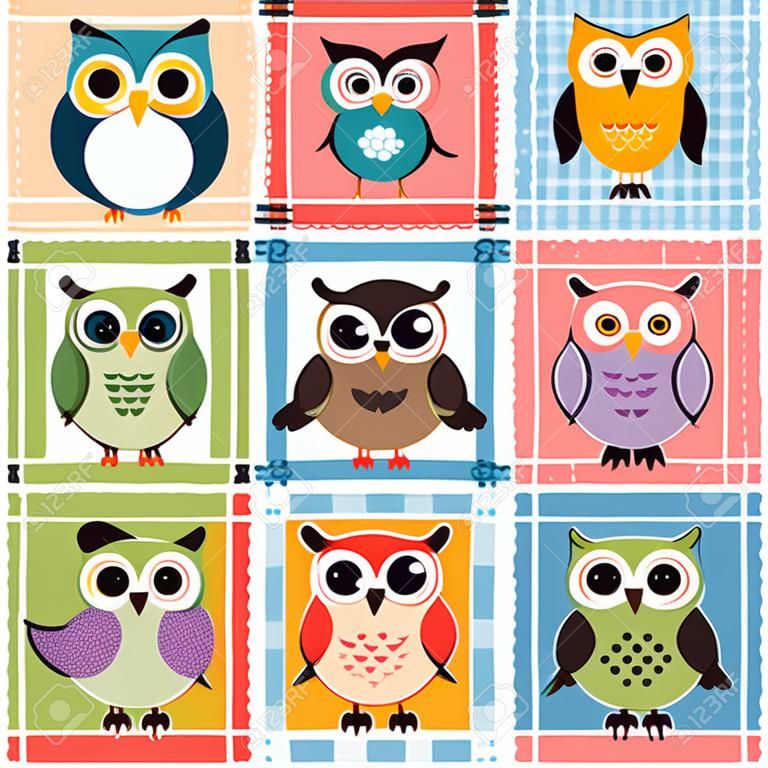 Patchwork with owls and birds
