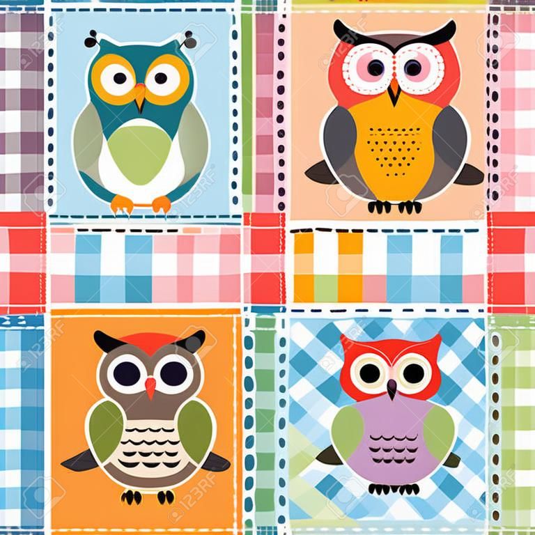 Patchwork with owls and birds