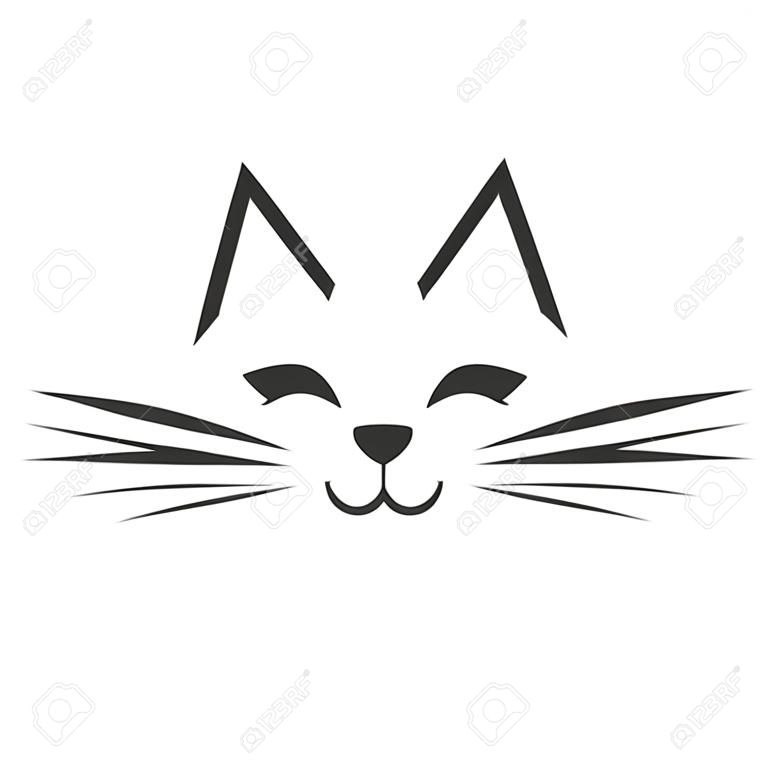 Icône de visage de chat noir isolé sur blanc