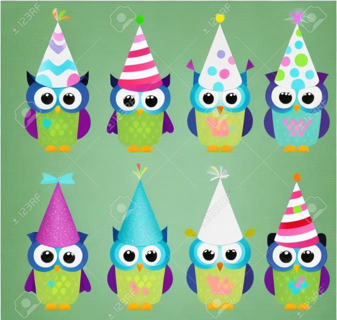 Owls with Birthday party hats