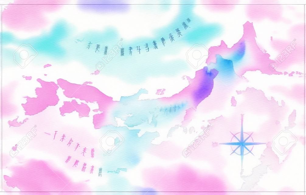 carte d'aquarelle Japon bleu rose