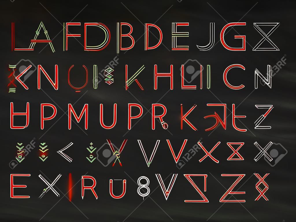 Font of flat lines the entire alphabet with red letters