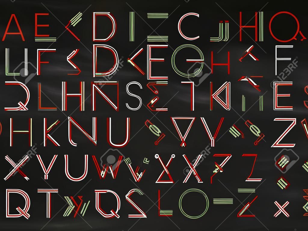 Font of flat lines the entire alphabet with red letters