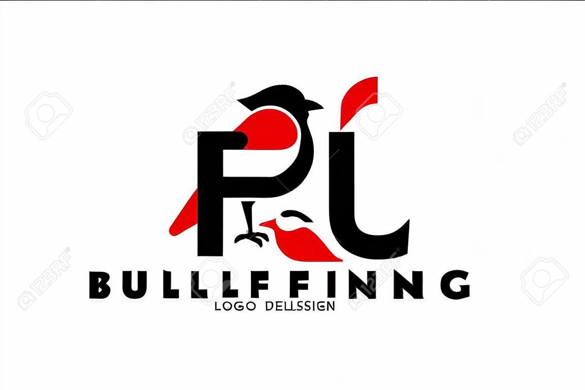 Bullfinch logo tasarımı şablonu. Boğa kuşu kuş simgesini striptiz ederek bize logotype. Vektör illüstrasyonu