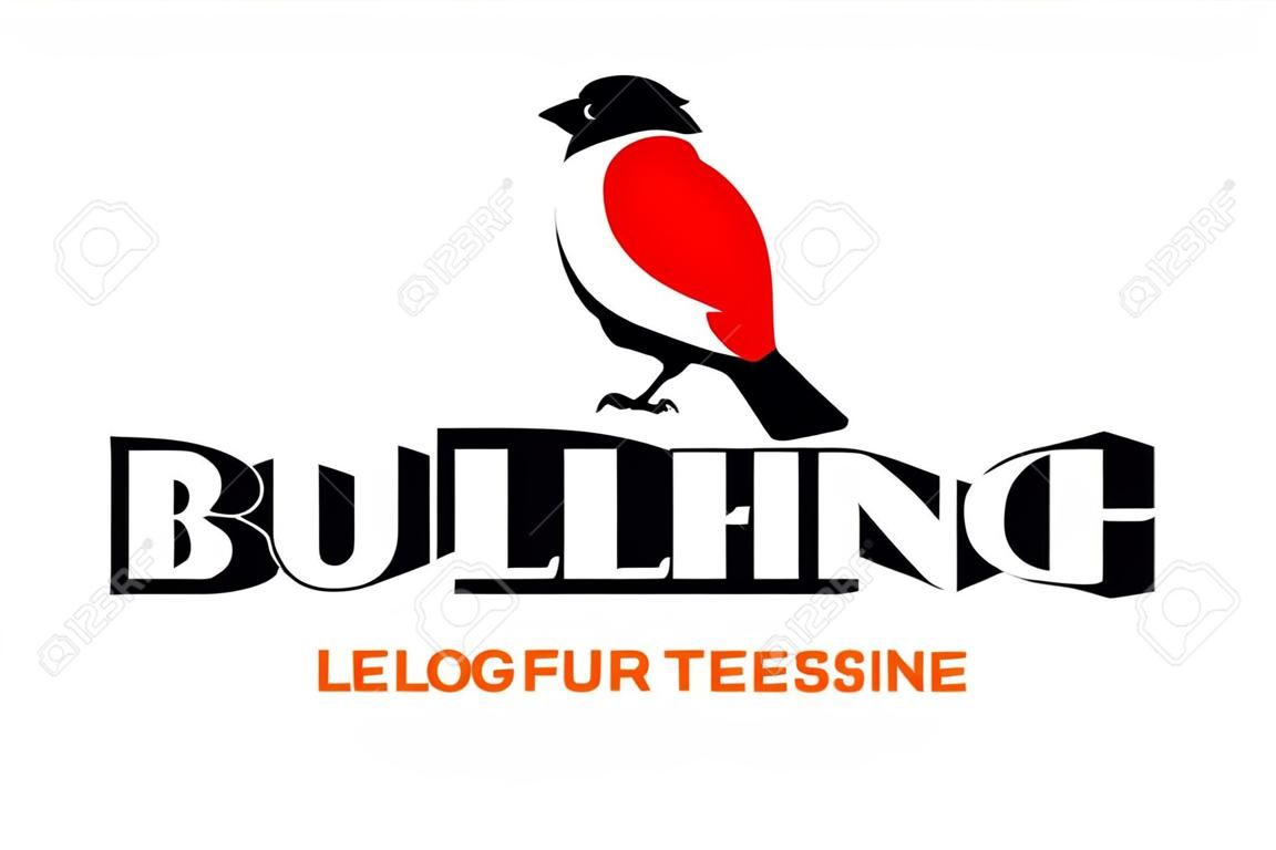 Bullfinch logo tasarımı şablonu. Boğa kuşu kuş simgesini striptiz ederek bize logotype. Vektör illüstrasyonu