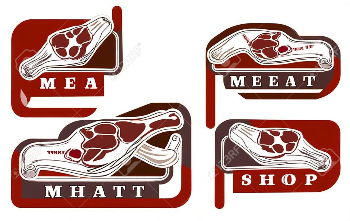Design template of butchery signboard. Meat shop logo. Butcher market logotype. Vector illustration.