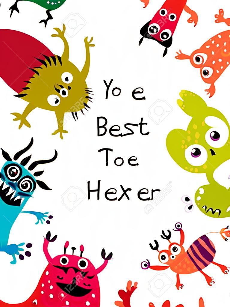 Colorful monster border frame with space for text at the center.