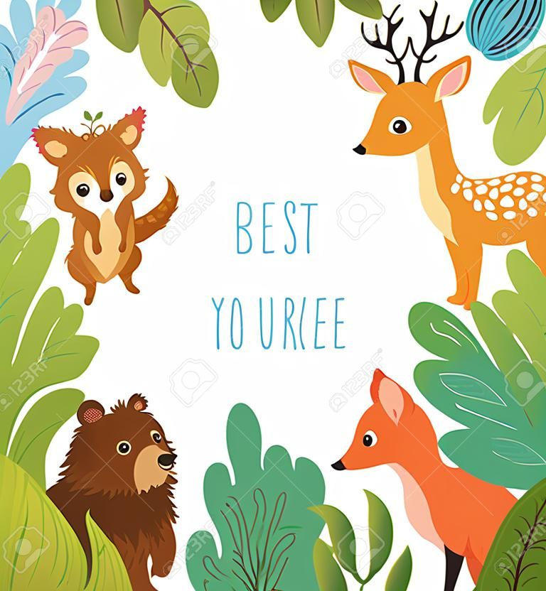 Background for text with cute forest animals