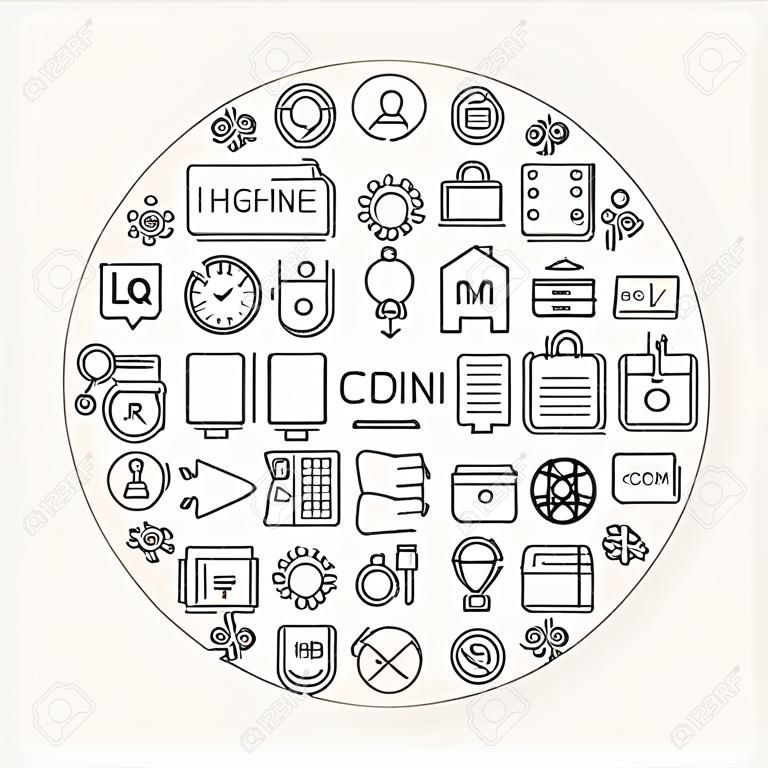 Cerchio icone linea di codifica. Illustrazione delle abilità di programmazione delineano gli oggetti.