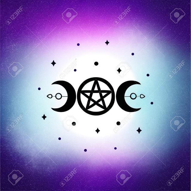 Mystic boho logo, design elements with moon, stars. Vector magic symbols isolated on white background