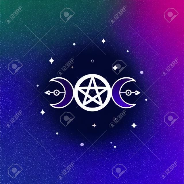 Mystic boho logo, design elements with moon, stars. Vector magic symbols isolated on white background