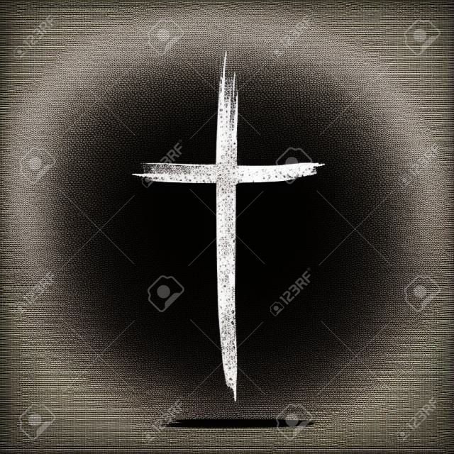 Segno della croce cristiana, icona della croce nera del grunge disegnata a mano - illustrazione vettoriale, eps10