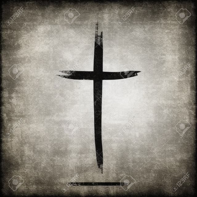 Christliches Kreuzzeichen, Hand gezeichnetes schwarzes Schmutzkreuzikone - Vektorillustration, eps10