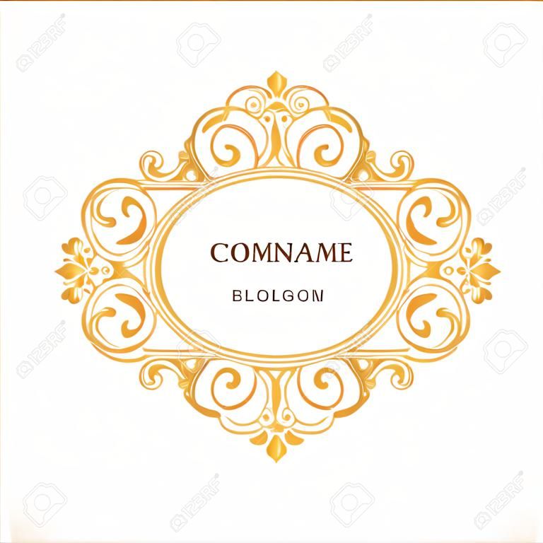 矢量金框的维多利亚风格的华丽元素用于名片婚礼请柬证书模板Monogram公司名称和口号的装饰花卉装饰图案设计的地方