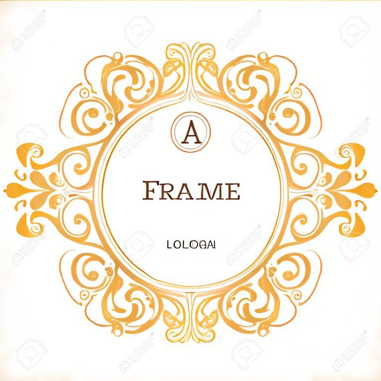 矢量金框的维多利亚风格的华丽元素用于名片婚礼请柬证书模板Monogram公司名称和口号的装饰花卉装饰图案设计的地方