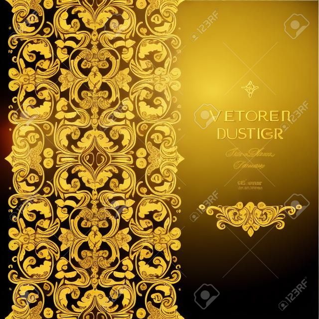 Vector golden border for design template. Element in Victorian style. Luxury floral frame, frieze and vignette. Ornate decor for invitations, greeting cards, certificate, thank you message, web page.
