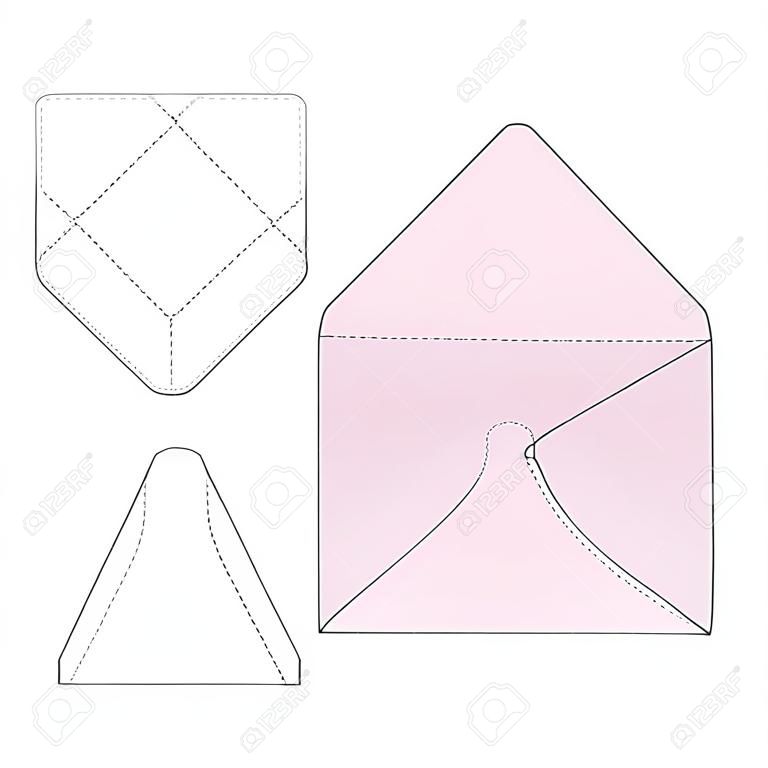 Illustrazione vettoriale di carta busta o artigianale Box per il design, sito web, Sfondo, Striscione. Pieghevole pacchetto modello. Fold Messaggio pacco con la linea di stampo per la tua marchio aziendale su di esso