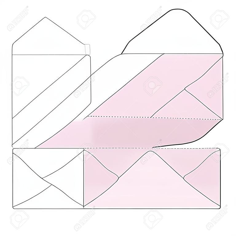 Vektor-Illustration des Umschlagpapiers oder des Handwerks Kasten für Design, Website, Hintergrund, Fahne. Faltpaket Vorlage. Falten Sie Post-Pack mit der Linie für Ihre Unternehmensmarke darauf