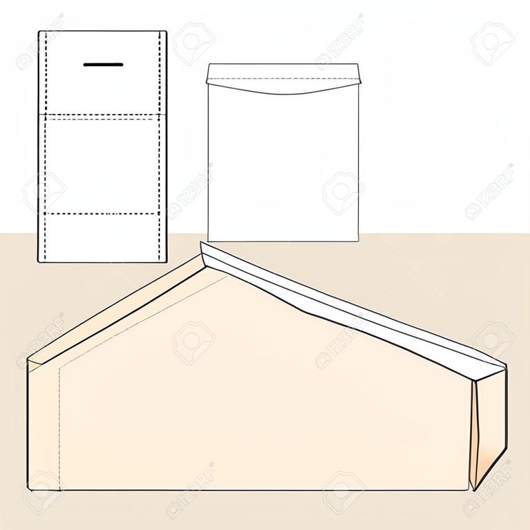 Vektor-Illustration der Briefhüllenpapier oder Handwerk Box für Design, Website, Hintergrund, Banner. Folding Paket Vorlage. Falten Sie Kleinpackung mit Druckleitung für Ihre Unternehmensmarke auf sie