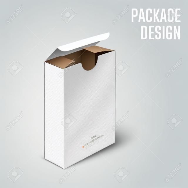Vector Illustration of White Product Cardboard Package Box for Design, Website, Banner. Empty Mockup Element Template for Your Brand or Product. Isolated on White Background
