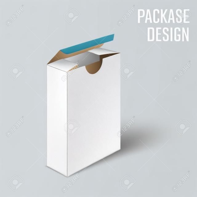 Vector Illustration of White Product Cardboard Package Box for Design, Website, Banner. Empty Mockup Element Template for Your Brand or Product. Isolated on White Background