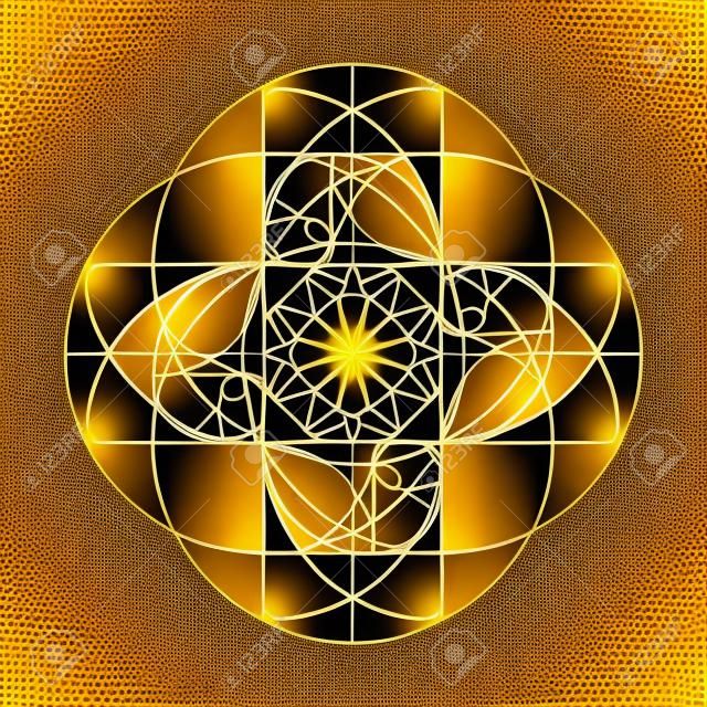 Golden Section. Sacred Geometry. Vector symbol at the intersection for a number of Fibonacci lines. Crossing lines. Intersecting circles. Geometric pattern.  Vector illustrations