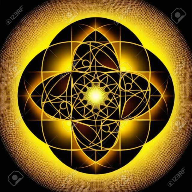Golden Section. Sacred Geometry. Vector symbol at the intersection for a number of Fibonacci lines. Crossing lines. Intersecting circles. Geometric pattern.  Vector illustrations