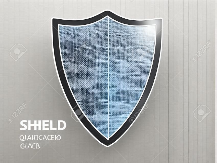 Glass shield sign. Security glass label. Privacy transparent banner shield. Defense safeguard sign.