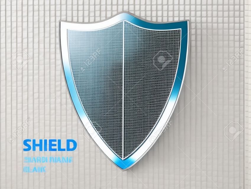 Sinal de escudo de vidro. Etiqueta de vidro de segurança. Escudo de bandeira transparente de privacidade. Sinal de salvaguarda de defesa.